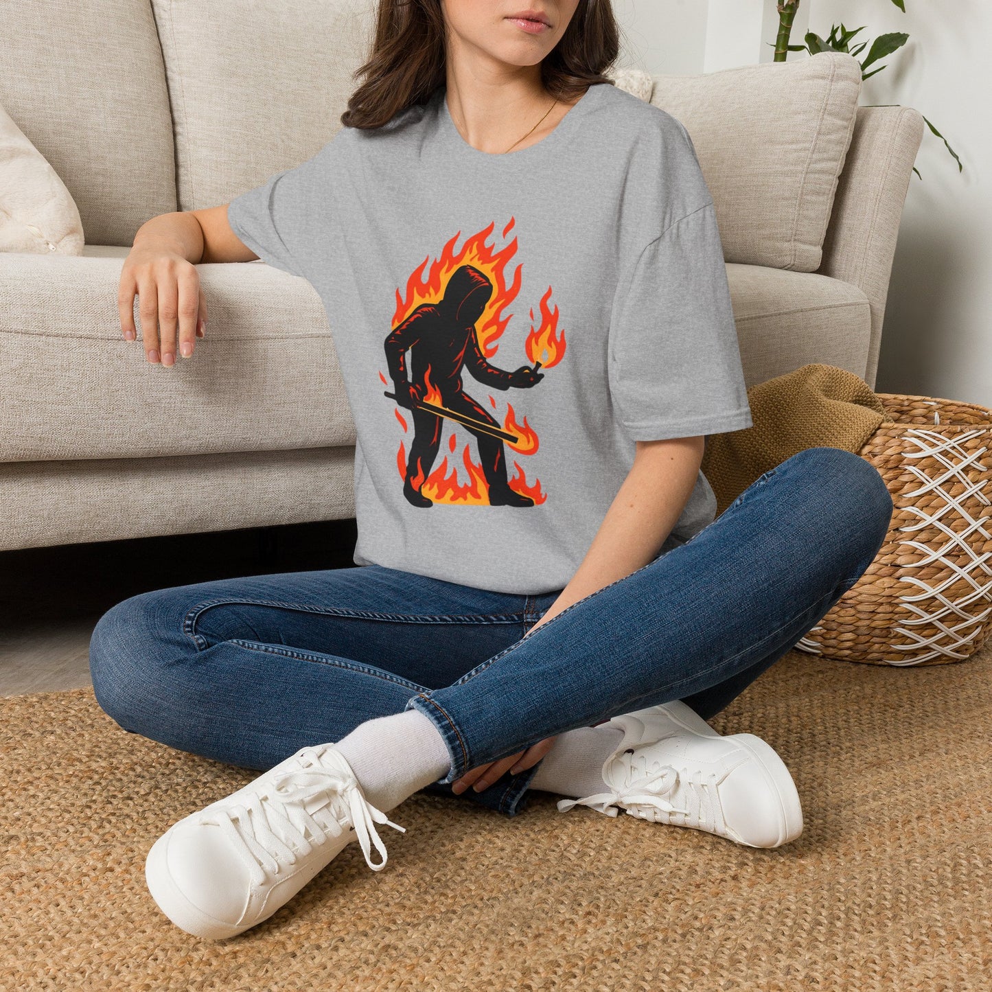 Flaming Sasquatch Illustration T-Shirt | Fire Bigfoot Graphic Tee