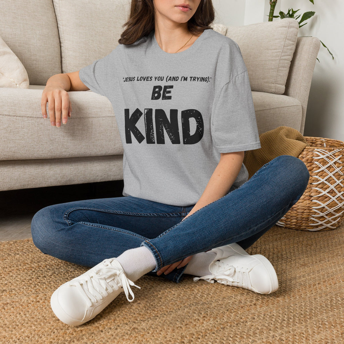 Jesus Loves You (And I'm Trying) Be Kind T Shirt | Christian Faith Message. Great gift for friends.