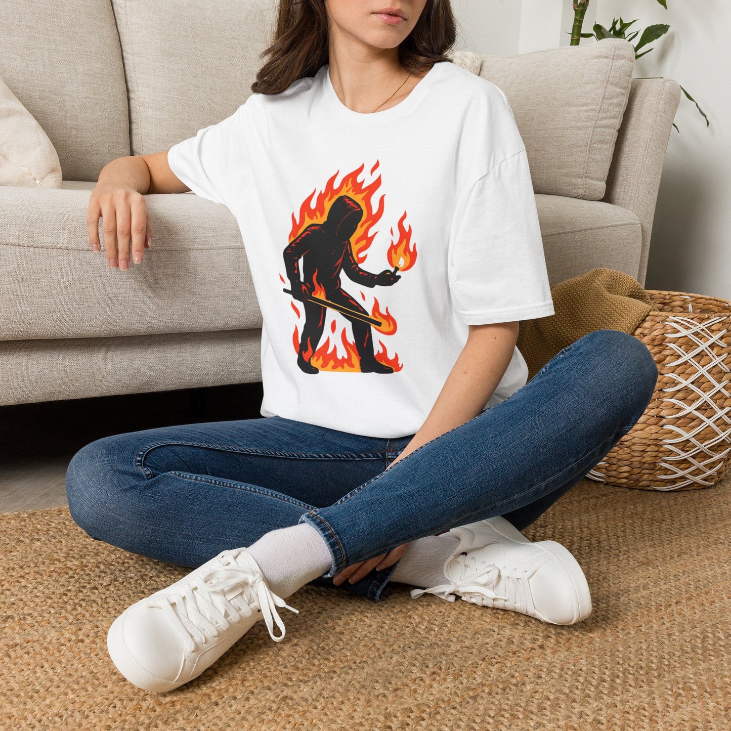 Flaming Sasquatch Illustration T-Shirt | Fire Bigfoot Graphic Tee