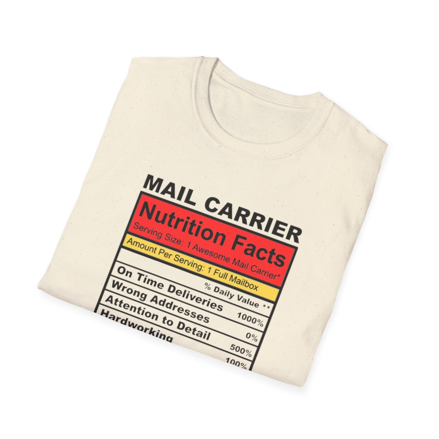 Mail Carrier Nutrition Facts Unisex Softstyle T-Shirt, Funny Gift for Postal Workers, Delivery Staff Tee, Unique Graphic Tee, Casual Wear