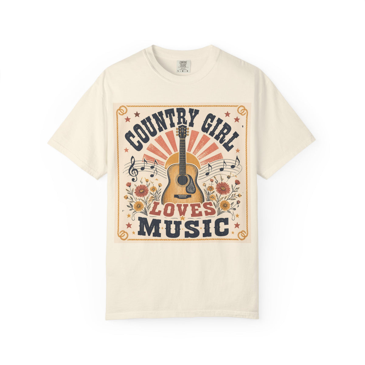 Country Girl Loves Music T-shirt | Acoustic Guitar Floral Vintage Design