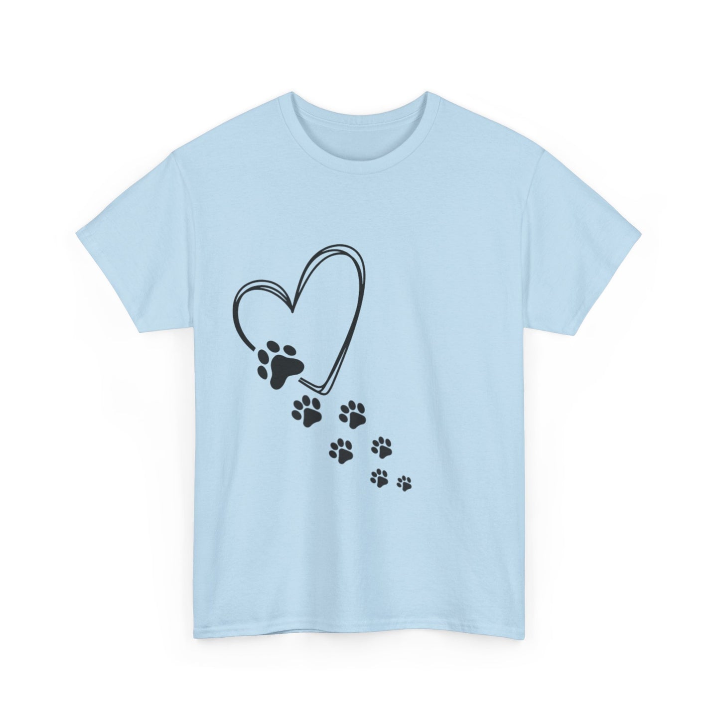 Paw Print Heart Unisex Heavy Cotton Tee, Pet Lover Gift, Animal Adoption Awareness, Dog Mom Shirt, Casual Everyday Wear, Perfect for