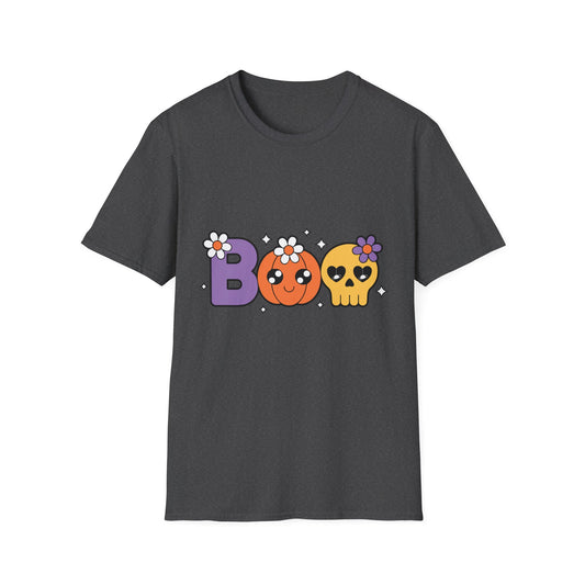 Whimsical Halloween T-Shirt with Boo Design, Cute Graphic Tee, Fall Fashion, Gift for October Birthdays, Spooky Season Apparel