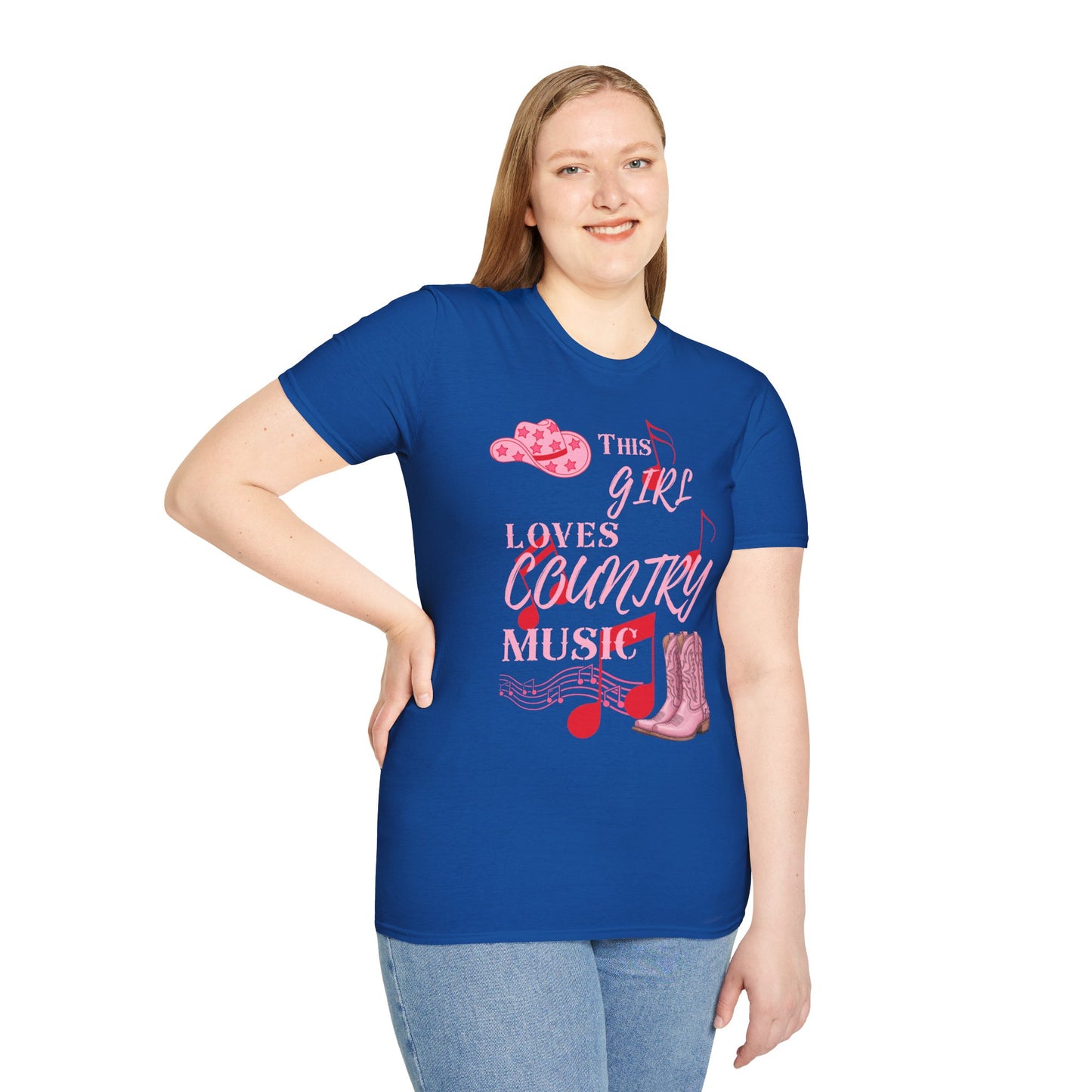 This Girl Loves Country Music T-Shirt | Pink Cowboy Hat Boots Musical Notes