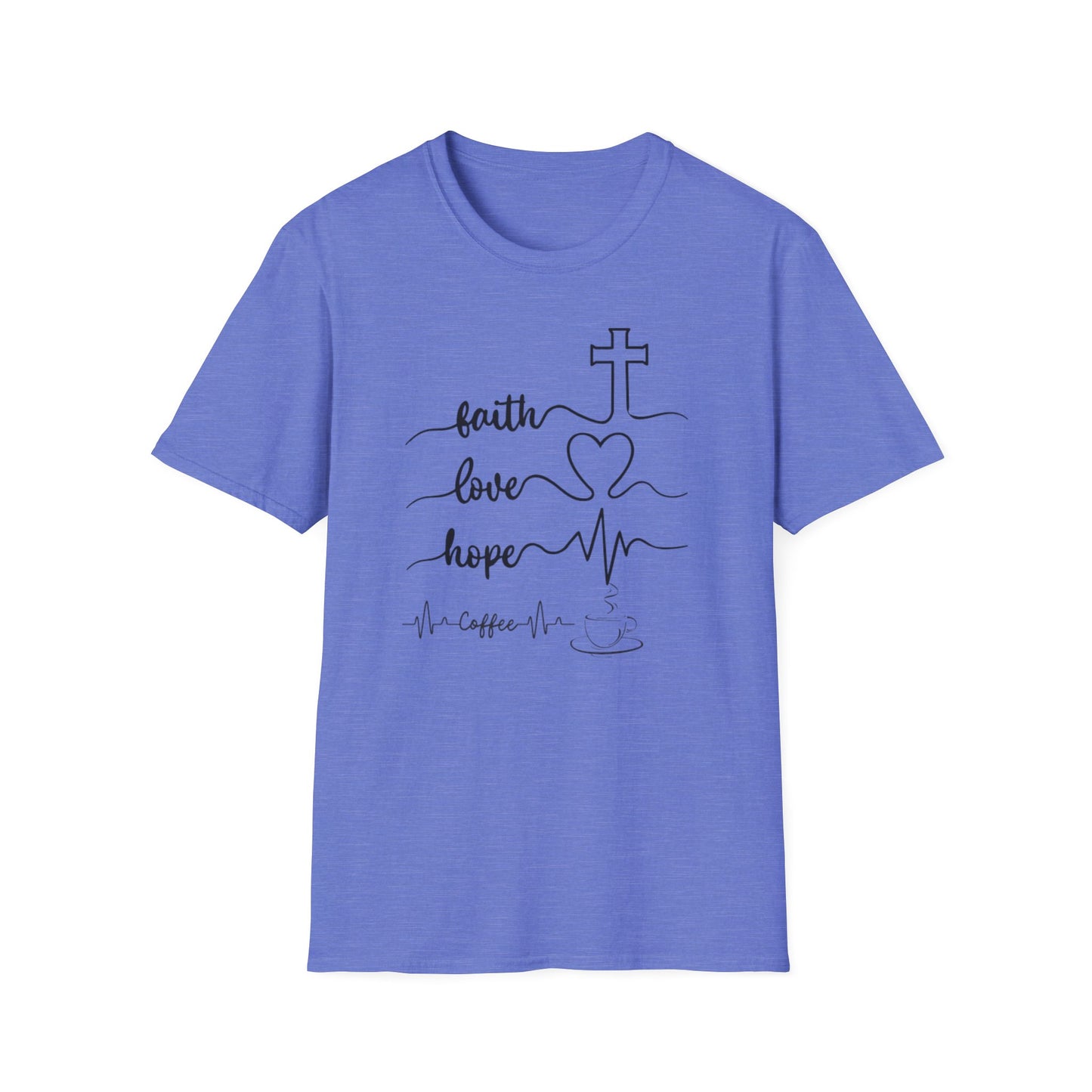 Faith Love Hope Unisex Softstyle T-Shirt, Christian Gifts, Inspirational Tee, Casual Wear, Perfect for Church, Coffee Lovers