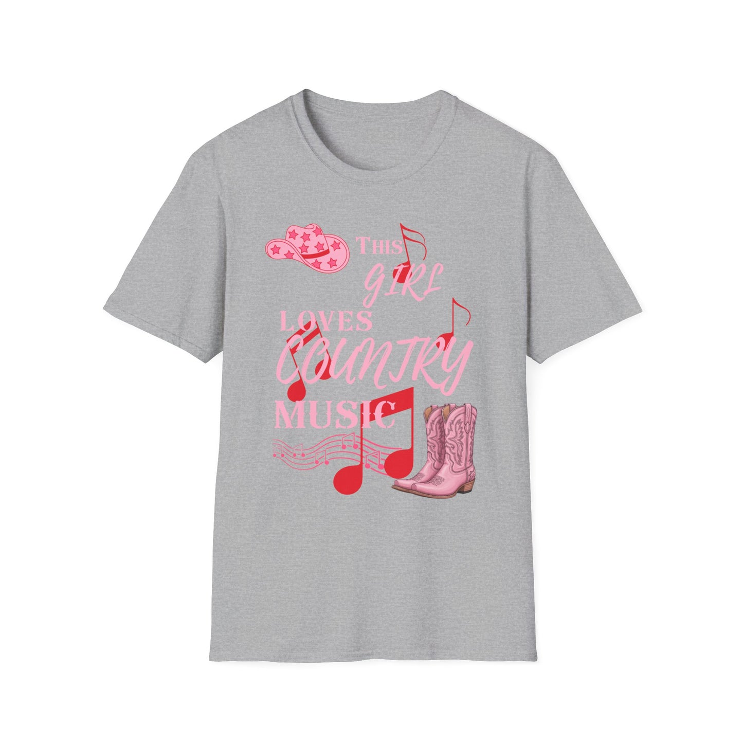This Girl Loves Country Music T-Shirt | Pink Cowboy Hat Boots Musical Notes