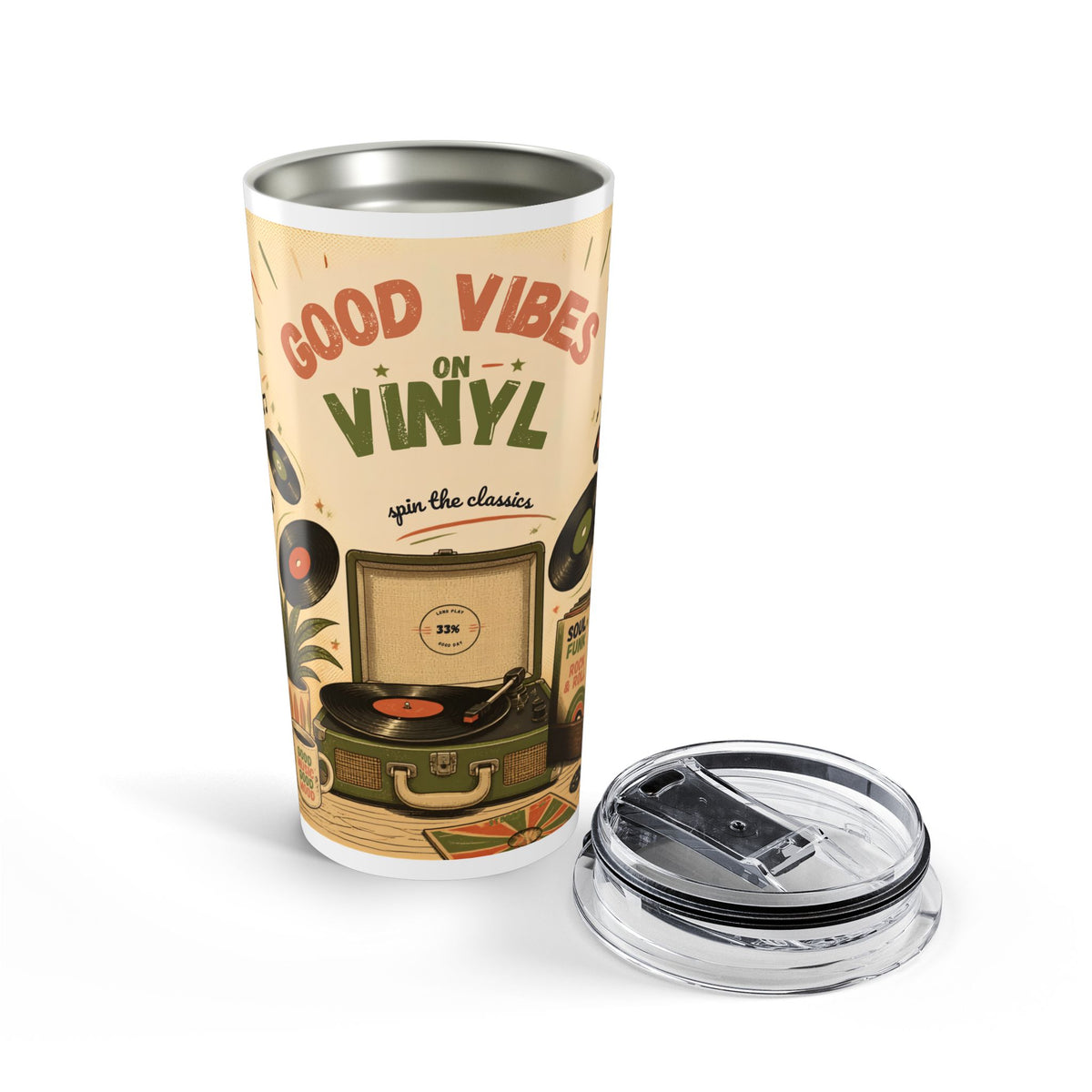 Good Vibes on Vinyl Tumbler 20oz | Retro Record Player Design