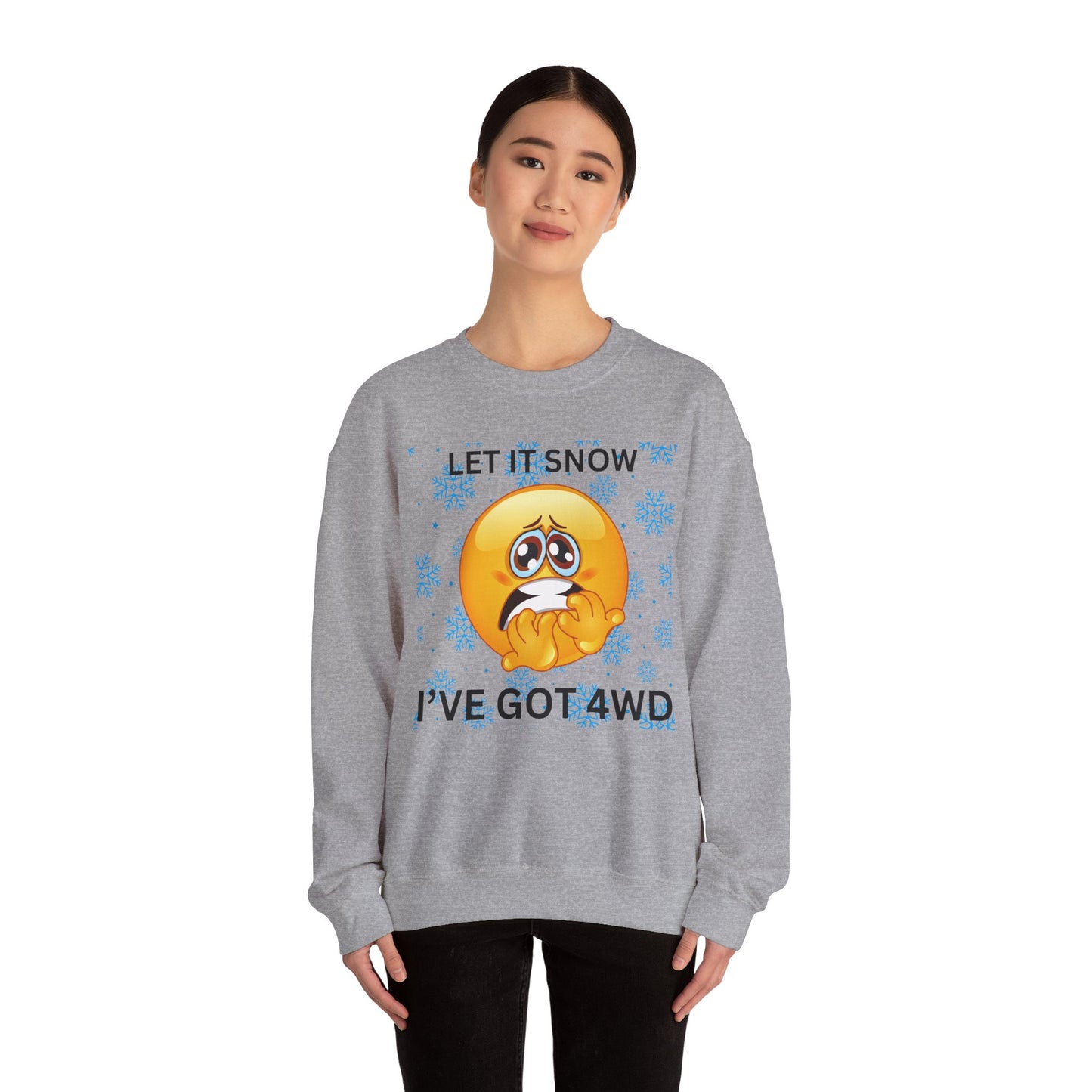 Crewneck Sweatshirt - 'Let It Snow I've Got 4WD' Funny Winter Emoji Design