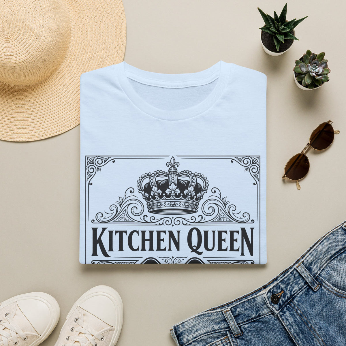 Kitchen Queen T-Shirt | Crown, Spatula, Vintage Scroll Design