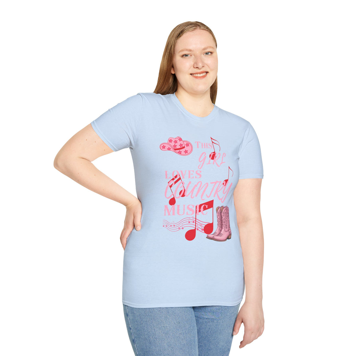 This Girl Loves Country Music T-Shirt | Pink Cowboy Hat Boots Musical Notes