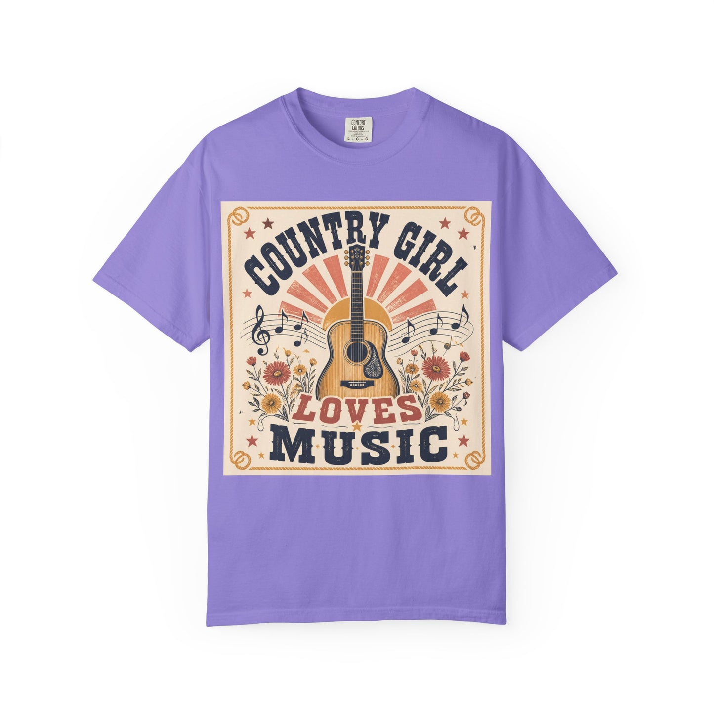 Country Girl Loves Music T-shirt | Acoustic Guitar Floral Vintage Design