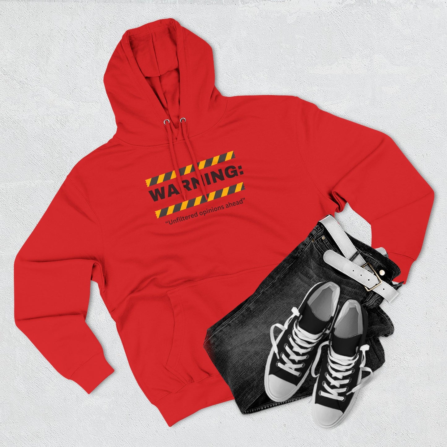 Warning: Unfiltered Opinions Ahead Hoodie | Humor, Caution Tape Design