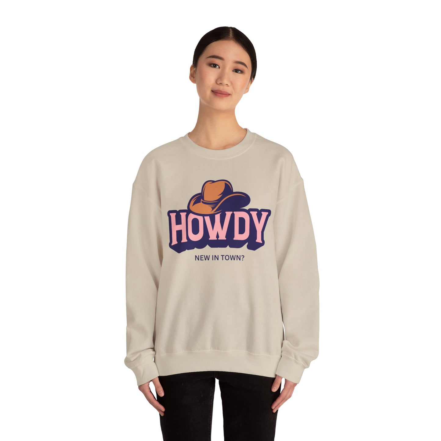Howdy Cowboy Hat crewneck sweatshirt | Western graphic, New in Town text