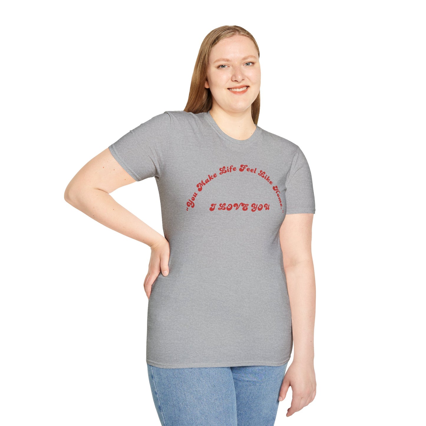 I Love You Graphic Tee — Romantic Red Script Chest Shirt