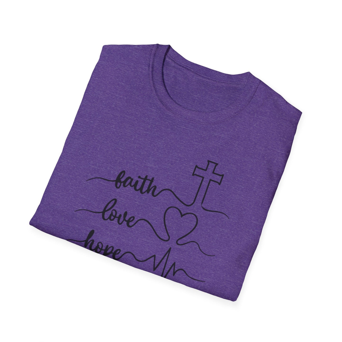 Faith Love Hope Unisex Softstyle T-Shirt, Christian Gifts, Inspirational Tee, Casual Wear, Perfect for Church, Coffee Lovers