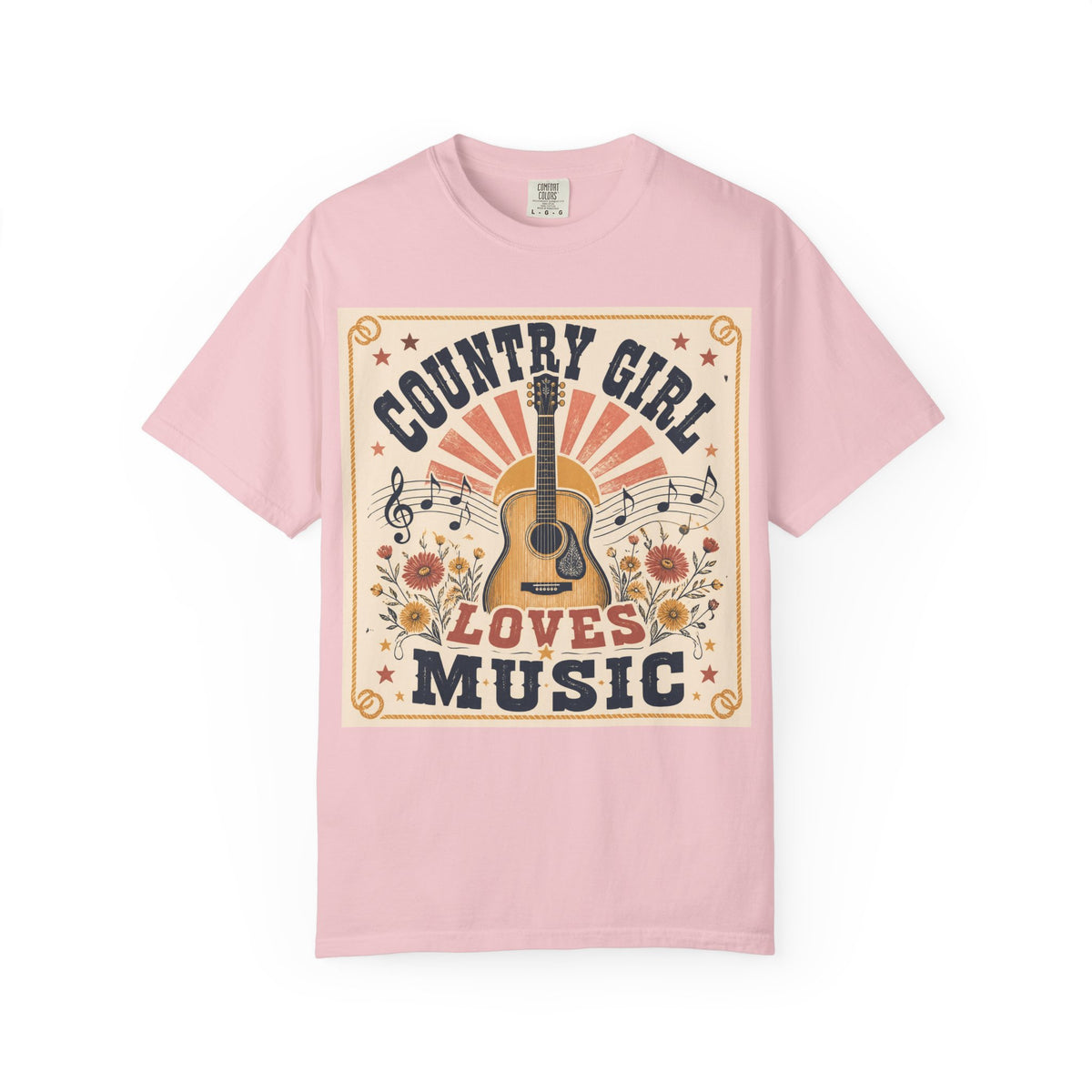 Country Girl Loves Music T-shirt | Acoustic Guitar Floral Vintage Design