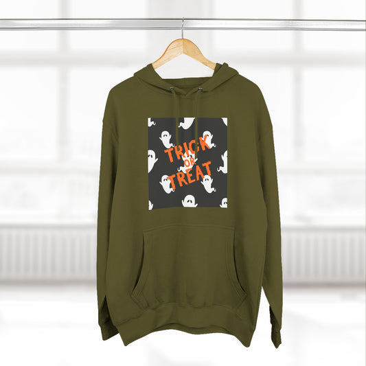 Halloween Ghost Fleece Hoodie, Trick or Treat Hoodie, Cozy Sweatshirt, Spooky Apparel, Fall Fashion, Halloween Costume