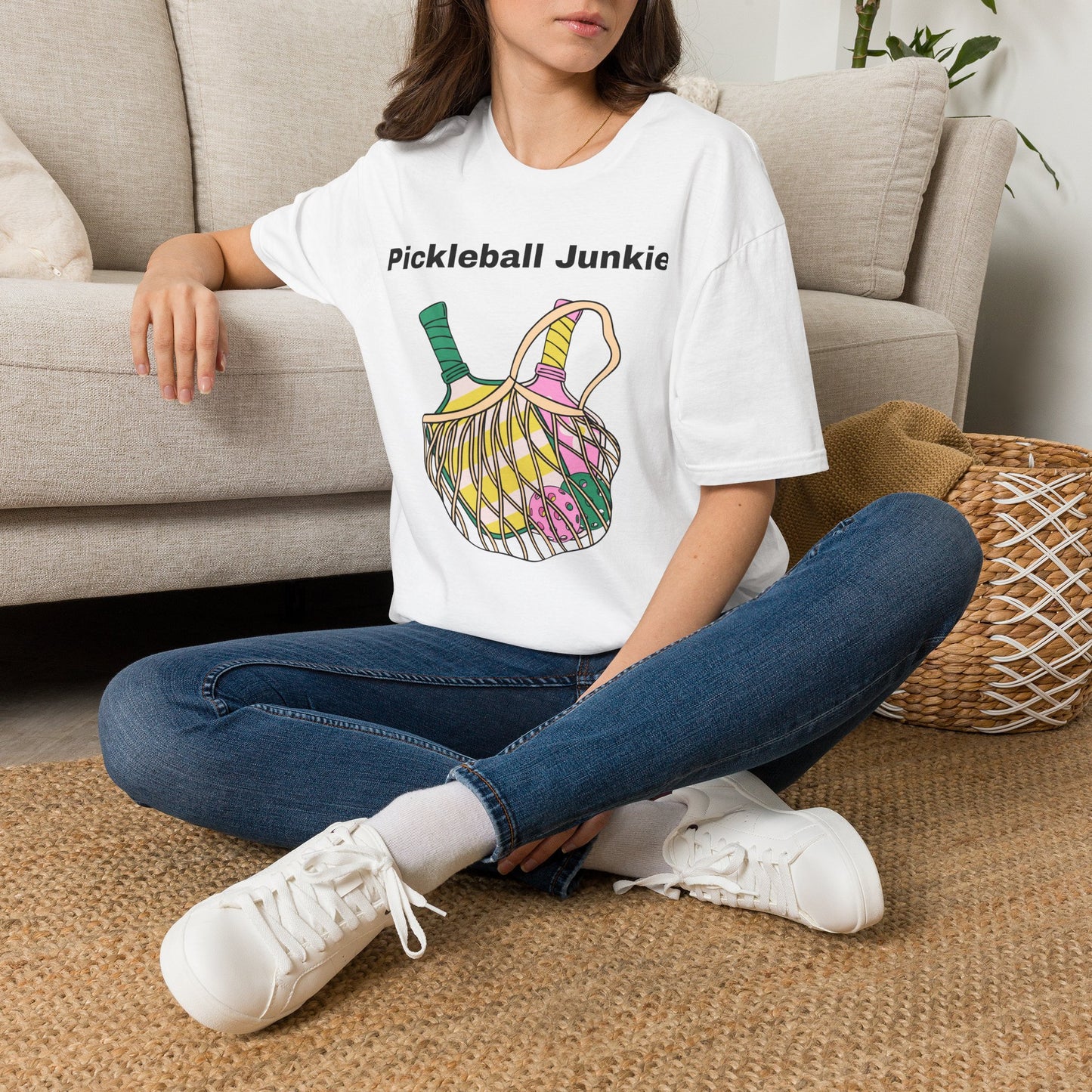 Pickleball Junkie T-Shirt | Colorful Paddle and Ball Illustration