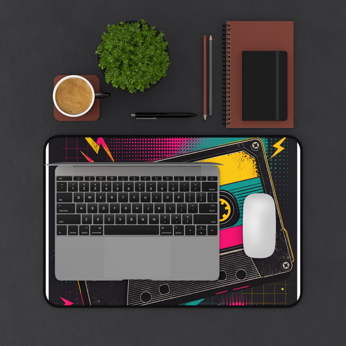 Retro Cassette Tape Desk Mat | Vintage 80s Neon Music Mousepad