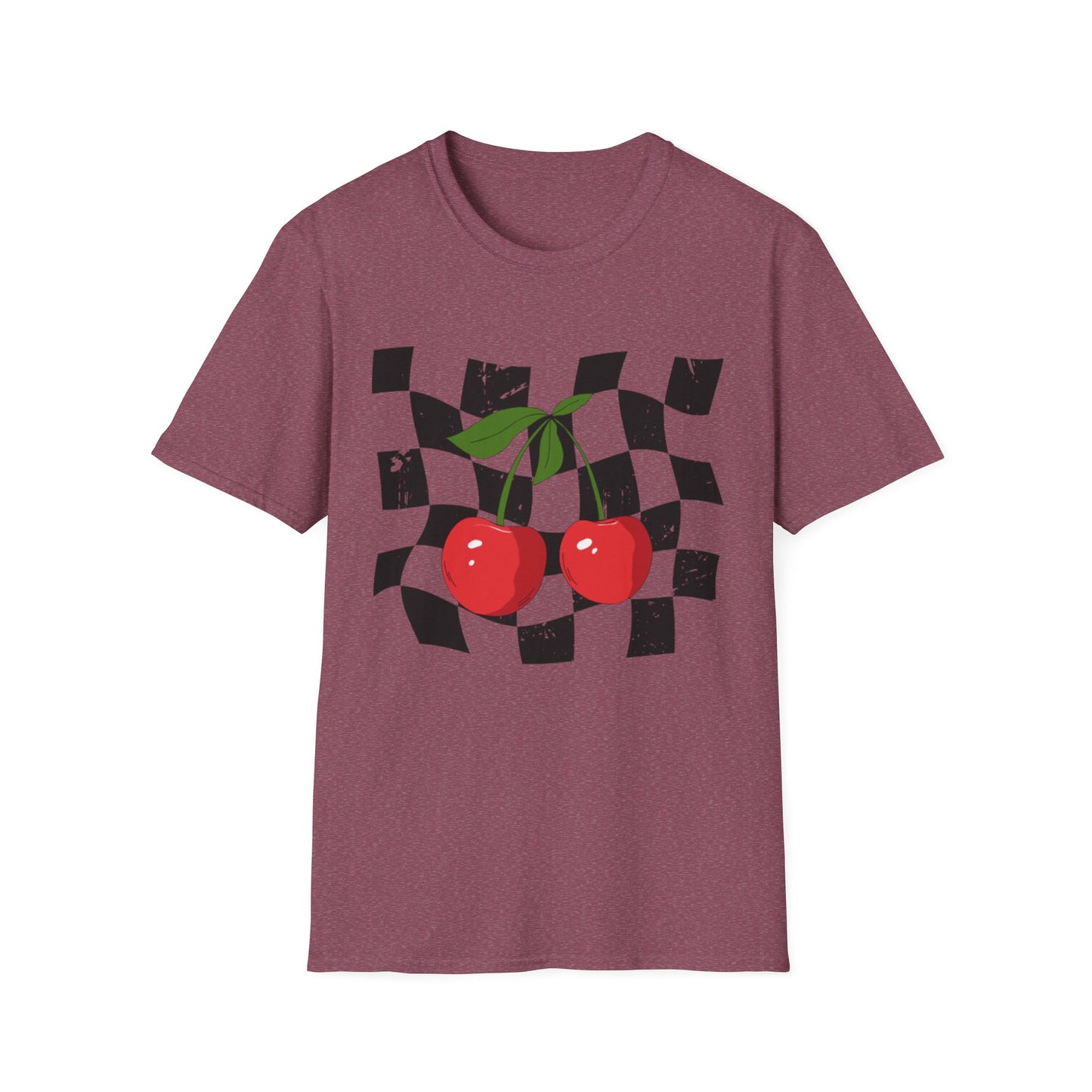 Cherry Checkered Graphic T-Shirt, Vintage Style Tee, Unisex Casual Apparel, Gifts for Car Lovers, Summer Streetwear