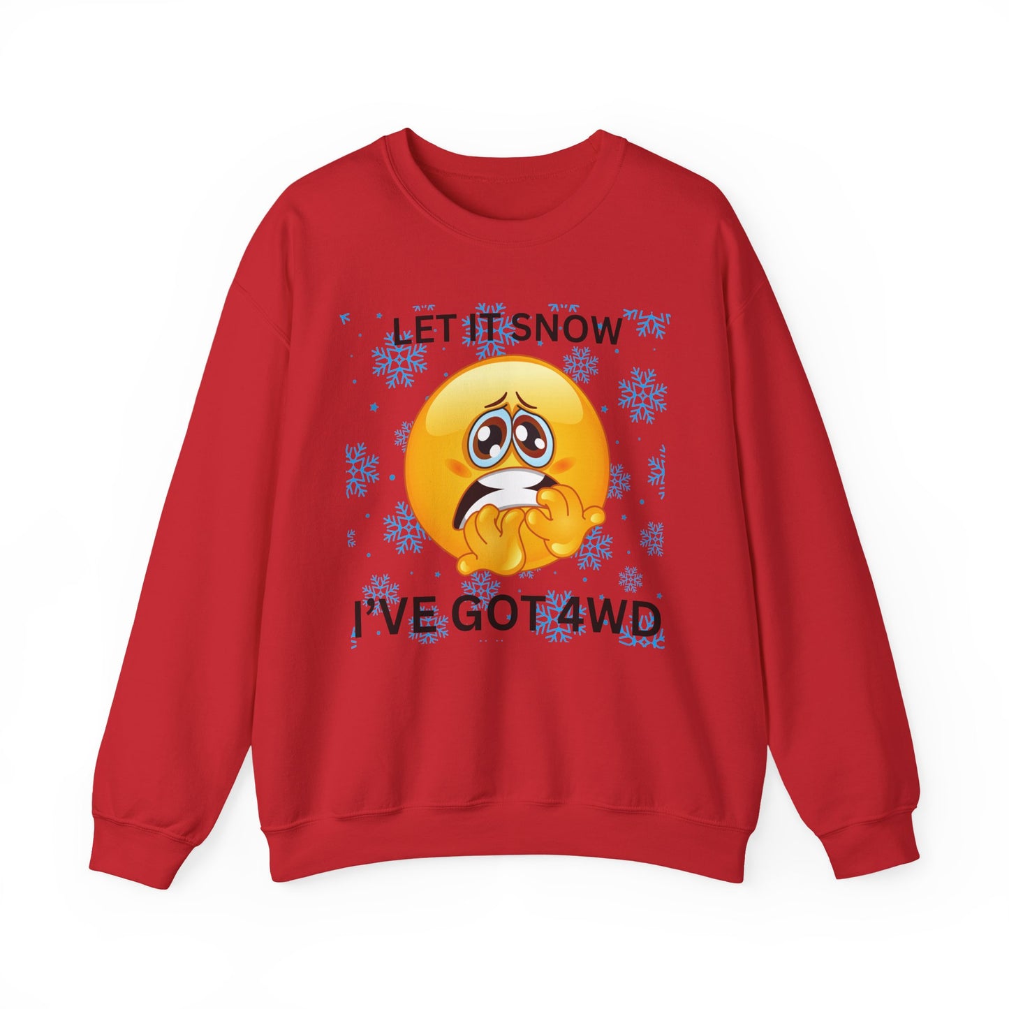 Crewneck Sweatshirt - 'Let It Snow I've Got 4WD' Funny Winter Emoji Design