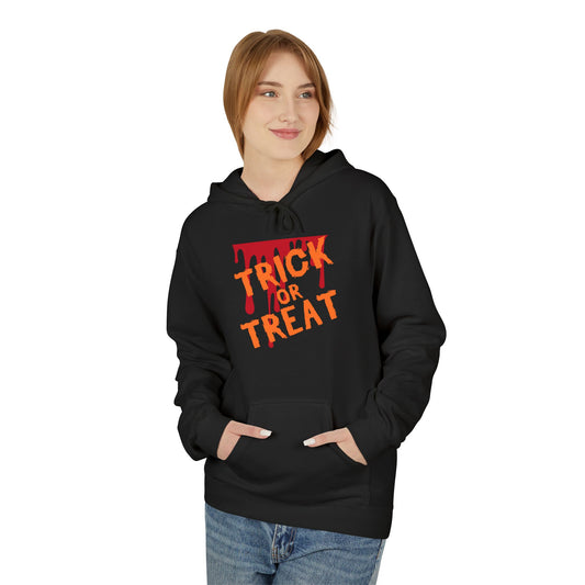 Trick or Treat Fleece Hoodie, Halloween Hoodie, Unisex Pullover, Cozy Fall Layer, Spooky Sweatshirt, Festival Apparel