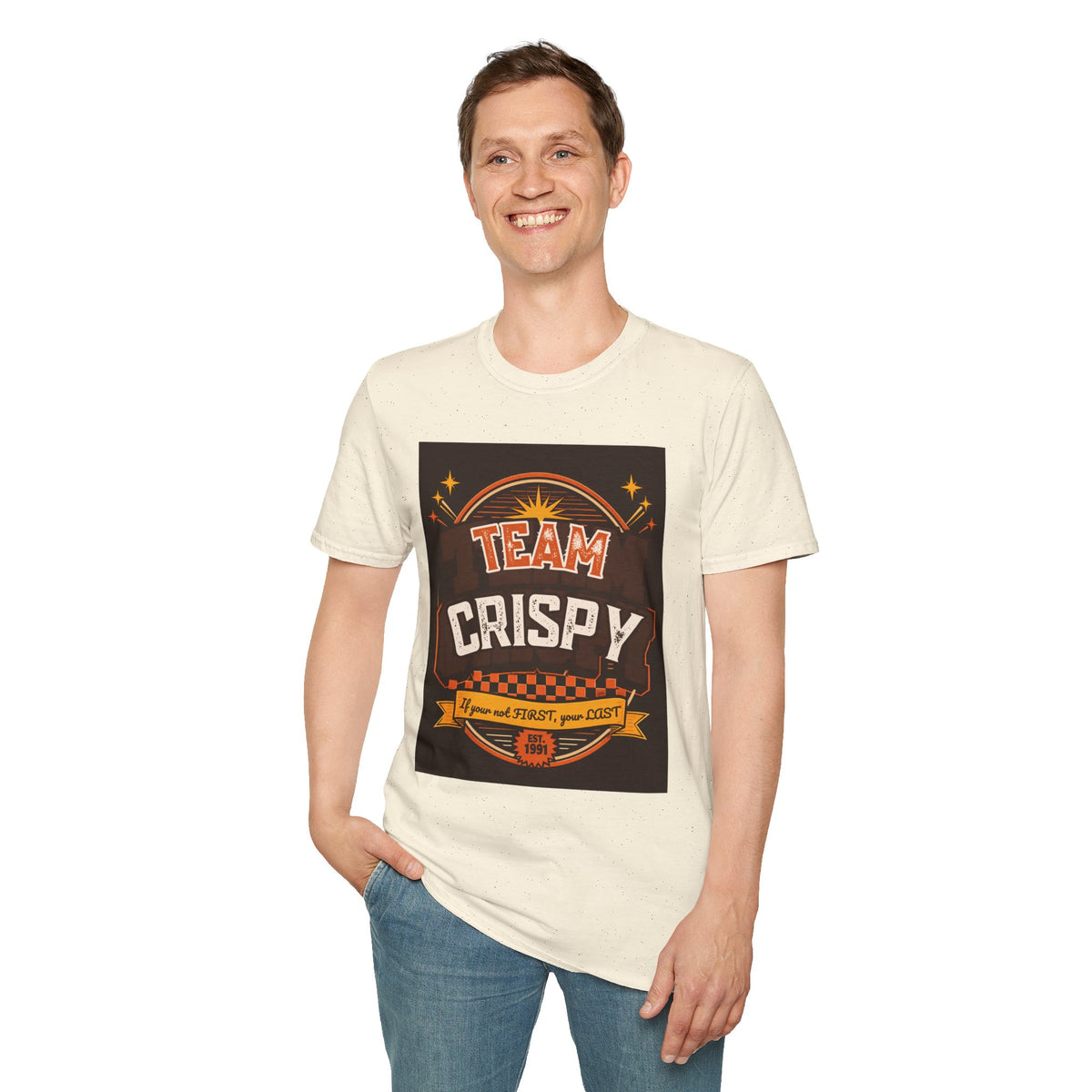 Team Crispy T-Shirt | Retro Badge Snack Lover Tee