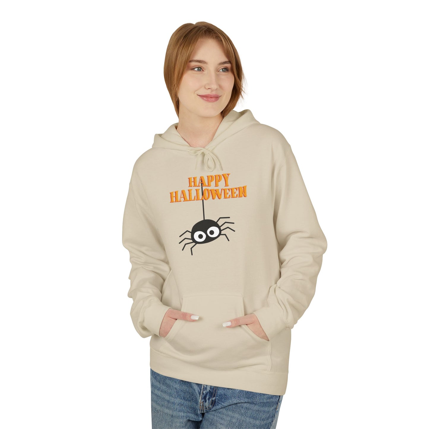 Happy Halloween Spider Hoodie, Unisex Fleece Hoodie, Cozy Fall Fashion, Halloween Costume, Spooky Season Apparel, Trick or Treat Sweater