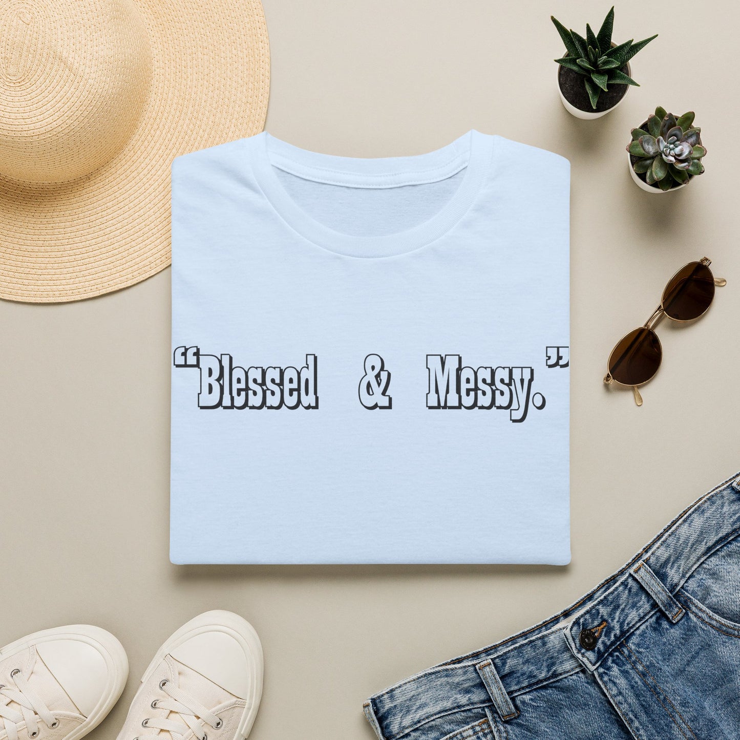 Blessed & Messy T-Shirt | Script Text Minimalist Typography